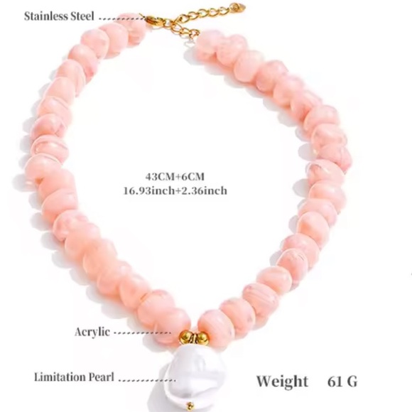 Luxury Blush Pink Gemstone Necklace with Baroque Pearl Pendant - Picture 4 of 5